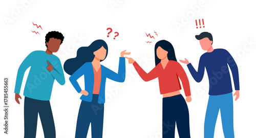 Dispute, conflict or arguing people, disagreement problem, argument, fighting discussion, stress or anxiety, violence concept