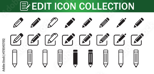Edit Icon Collection Set. Pen and Pencil Symbols for Interface Design. Vector Illustration 