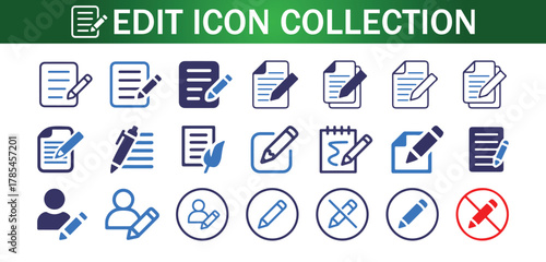 Edit Icon Collection Set – Outline and Filled Pen and Document Symbols. Vector Illustration