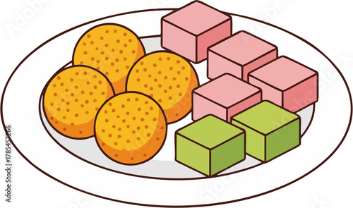 Colorful Indian Sweets Plate Laddu and Burfi Illustration