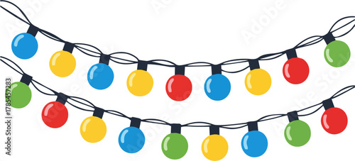 Festive string lights with colorful bulbs in red, yellow, blue, and green illuminating the holiday season