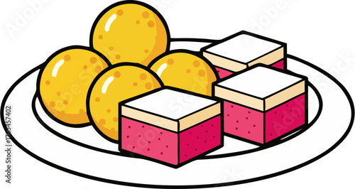 Delicious Indian Sweets Assortment on a Plate Traditional Desserts Illustration