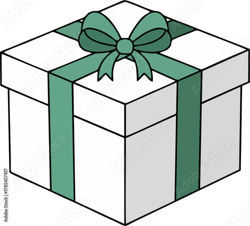 Beautifully wrapped white present box adorned with a charming green satin ribbon and bow, symbolizing joy, surprise, and thoughtful gifting for festive celebrations and memorable events