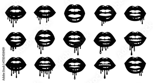 dripping lips pattern, set of graphic elements for fashion design or
