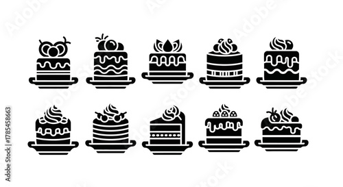 Minimalist Black and White Dessert Icons: A Collection of Sweet Treats and