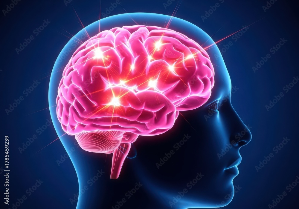 Fototapeta premium Glowing human brain with active neural pathways