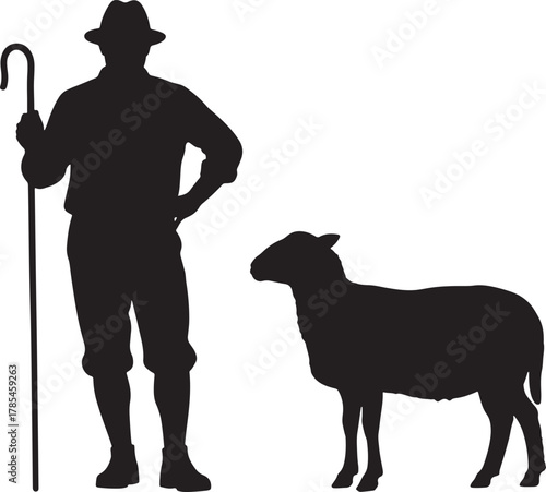Shepherd with sheep silhouette