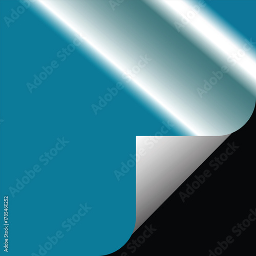 A teal sheet with a curled corner revealing a gray surface and a dark background behind it