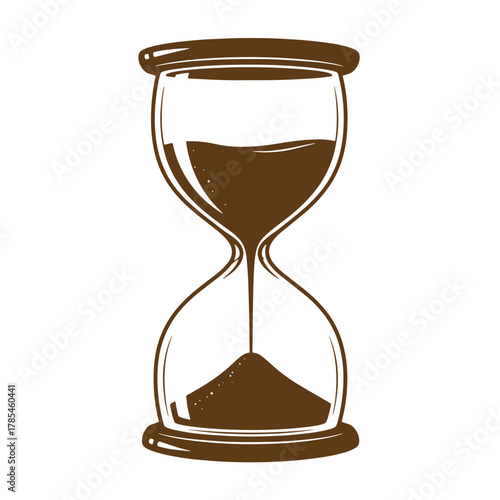 Elegant brown vintage art hourglass symbolizing time passing and urgency on isolated background
