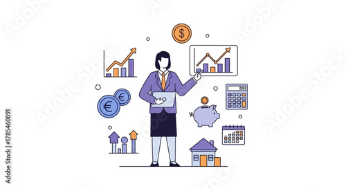 financial management and business analytics woman presenting data and graphs