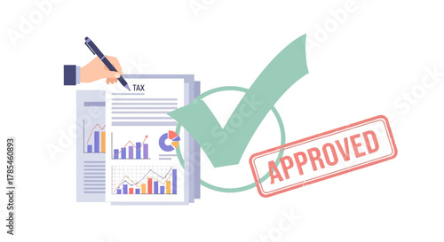 Illustration of a successful tax filing and official approval process