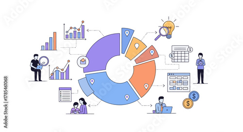 Comprehensive business analytics and financial strategy management illustration