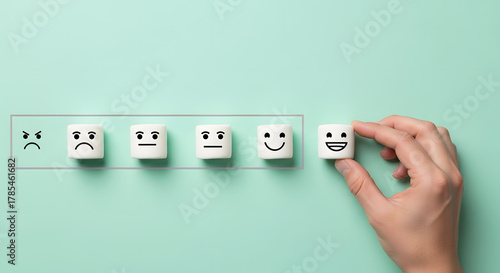 Sad to happy smiling face loading, mental health, attitude, positive and negative mind, influence emotion, support and depression
