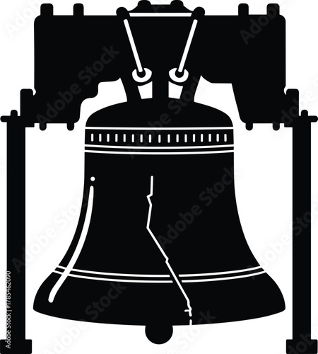WebLiberty Bell silhouette, American independence, historic symbol, cracked bell, freedom icon, USA heritage, black vector, patriotic art, revolution, history