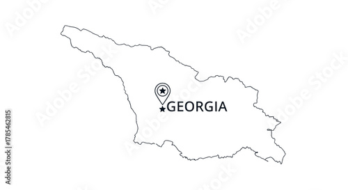 Detailed outline map of the country Georgia, highlighting a specific location with a star-shaped pin icon, set against a clean white background.