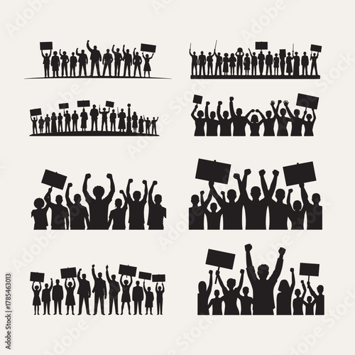 History Demands Justice – Silhouette of Protesters with Signs and Monuments for Human Rights Awareness