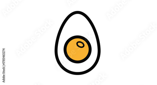 Simple illustration of a hard-boiled egg cut in half, showcasing the white and yellow yolk, isolated on a white background.