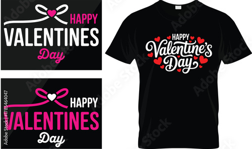 Happy Valentine’s Day Typography Design with Heart Elements – Romantic Love Quote Vector for T-Shirts and Cards