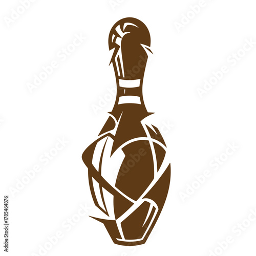 Artistic brown bowling pin illustration against a clean white background design