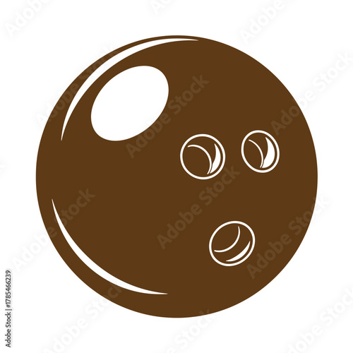 Brown bowling ball illustration featuring white details on a simple isolated background