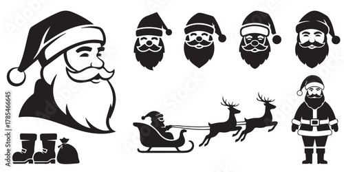 Santa Claus shape set collection pack black icon silhouette vector flat illustration design on white background