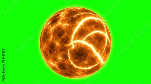 Scientific Visualization of the Sun with 4k solar atmosphere isolated on green background close up against screen 3d rotating loop distortion, overlay, glitch, static noise, scan lines black
