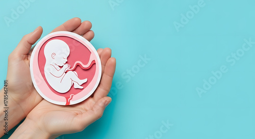 Unborn baby in the uterus, drawing of a fetus in the last trimester of pregnancy, childbirth and motherhood, gynecology health care