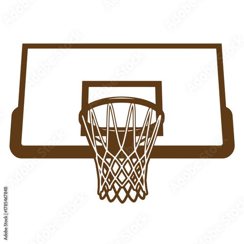 Simple vintage art illustration of a brown basketball hoop net and backboard design