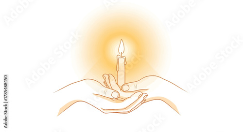 Cupped hands gently hold a single burning candle, its flame radiating a warm, hopeful light.