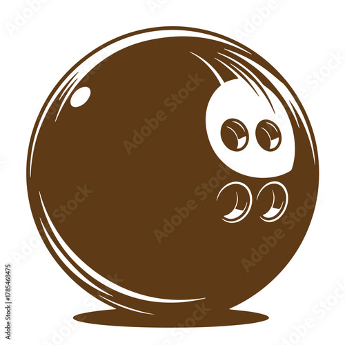 Classic vintage art illustration of a brown bowling ball isolated on a white background