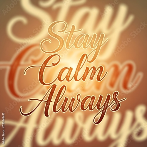 Inspirational quote with the message 'Stay Calm Always' displayed in elegant script font on a warm, blurred background to promote relaxation and mindfulness