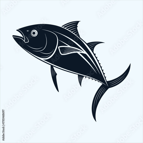 Stylized blue tuna fish illustration isolated on white background