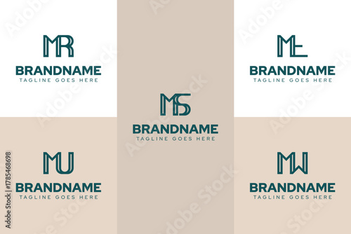 Letters MR MS MT MU MW Logo Monogram Set, for RM SM TM UM WM initials