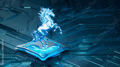 Tableau sur toile A galloping horse on a 3D rendered chip circuit board for the Year of the Horse
