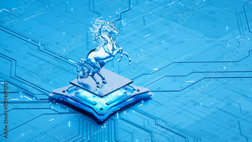 Photos A galloping horse on a 3D rendered chip circuit board for the Year of the Horse