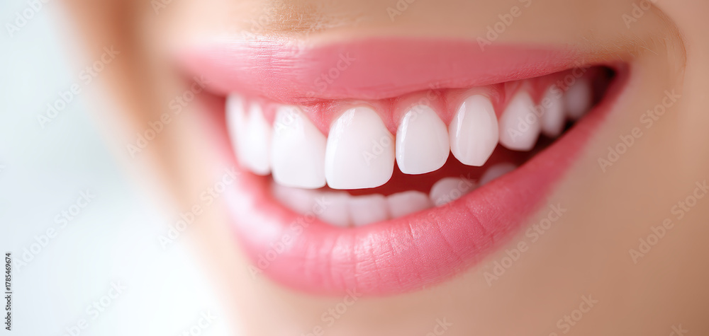 Obraz premium Bright smile showcases beautiful dental veneers that enhance confidence and charm. This captures essence of radiant smile, highlighting importance of dental care