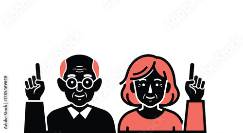 Senior couple pointing up illustration vector graphic elderly people