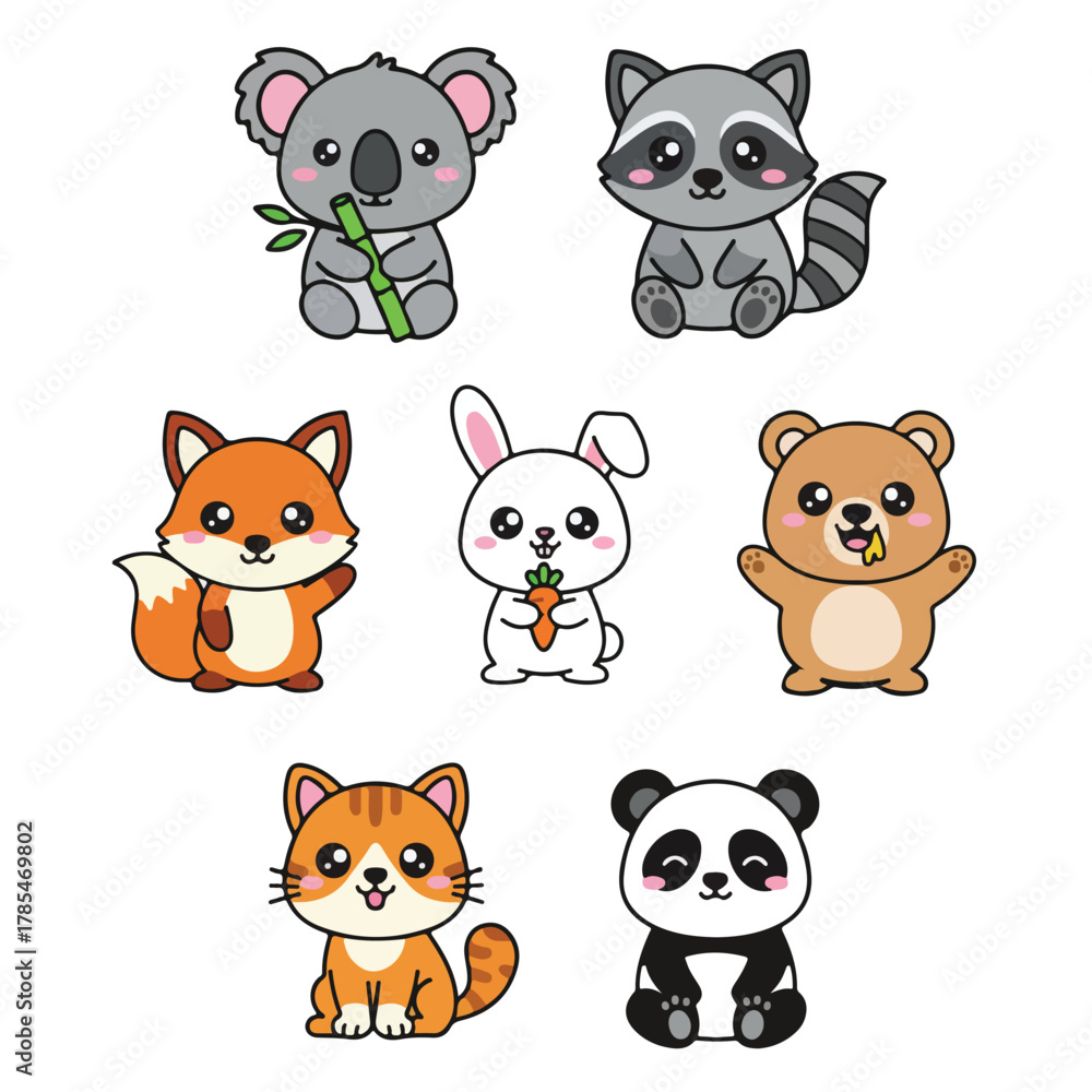 Fototapeta premium Cute Cartoon Animal Set