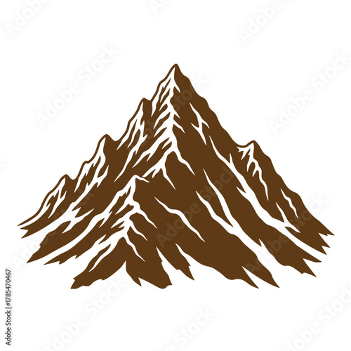 Illustrated brown mountain peak with detailed ridges vector illustration for design projects