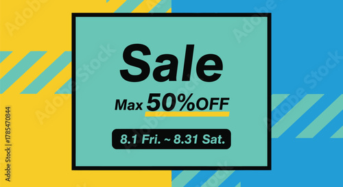 Sale promotion up to fifty percent off limited time offer august sale event