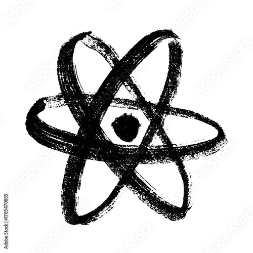 Hand drawn atom sign Molecule clipart in doodle style Single element for print, web, design, decor Symbol of science, education, nuclear energy, scientific research, molecular chemistry