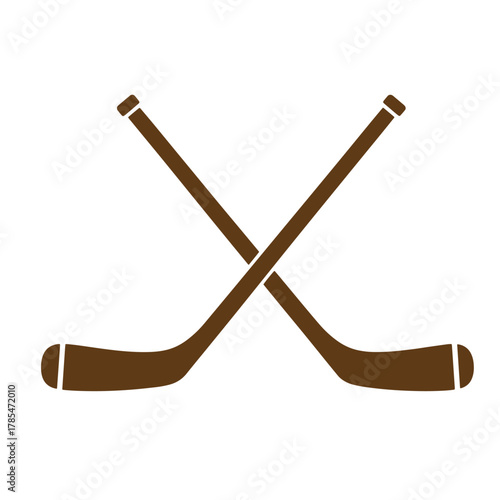 Simple crossed hockey sticks icon in brown for sports teams and vintage art designs