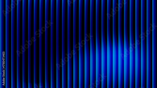 Midnight cobalt wave columns — vertical glass stripes with deep blue gradient glow on black, abstract ultrawide background