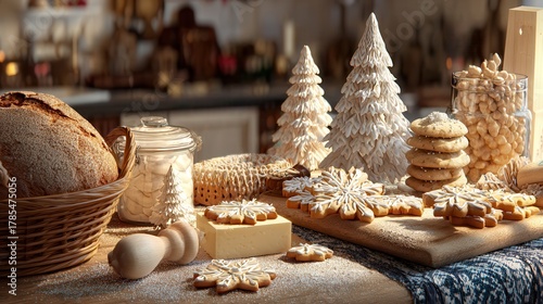 Warm Festive Christmas Cookies and Treats on Rustic Table