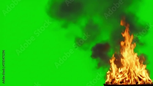 Green Screen perfectly looping realistic flames with smoke frame right 4k 30p perfect for tough jobs and video games scene 2 distortion, overlay, glitch, static noise, scan lines on black background