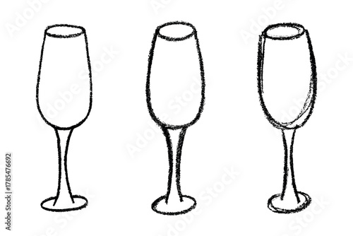Set of hand drawn champagne glass Alcohol drink clipart in doodle style Single element for print, web, design, decor Happy New Year