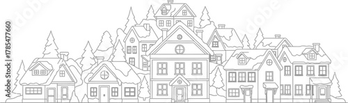 Winter village snow houses trees christmas holiday season town landscape scene art