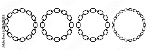 Round chain frame vector, Circle shape chain border. Black contour of the metal chain. 