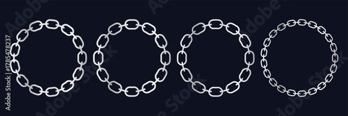 Seamless circle silver chain. Circular Chain Frames. Circle border chains silhouette. Metal chain vector.