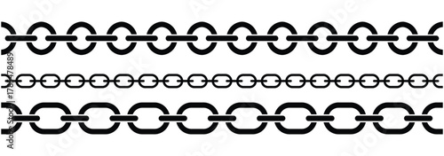 Set of chains and bracelets. Metal Chain Line collection. Chain brush set. chain pattern set of braided ropes in black. Vector illustration